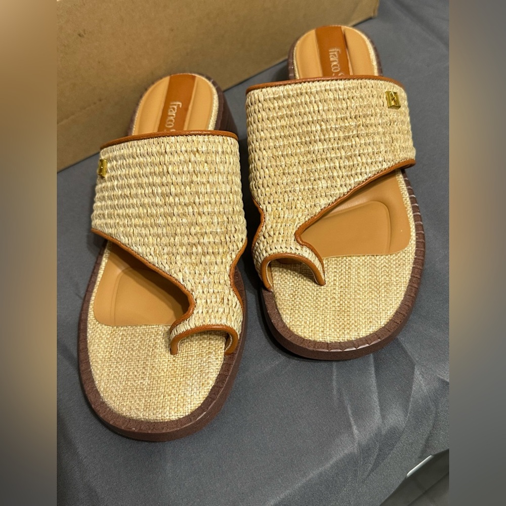 Franco Sarto Sia Slide Sandals in Natural Beige Raffia